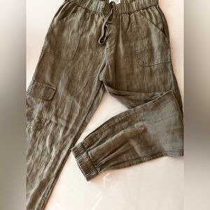 Nicole miller olive green linen cargo/ jogger pants size small